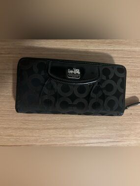 Coach Black Signature Zip-Around Wallet with Horsebit Logo